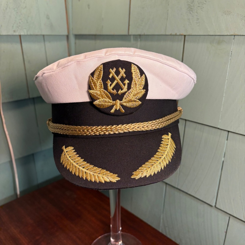 Spirit Halloween Yacht Captain Hat White Black Gold Nautical Costume Accessory